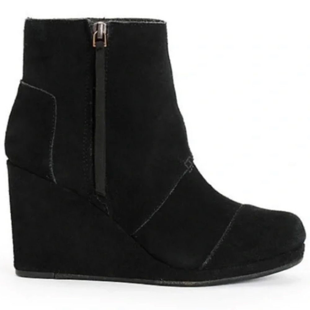 Toms Desert Wedge Booties High Black Suede Size 10 - Picture 2 of 6